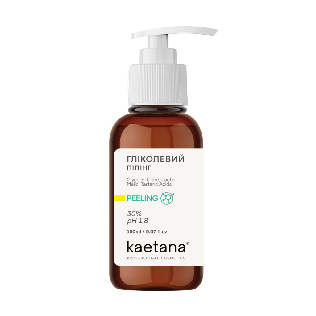 Гліколевий пілінг для обличчя Kaetana Peeling кислотність 30% рН 1.8, від акне та пост акне, гіперпігментації, фотостаріння, 150 мл